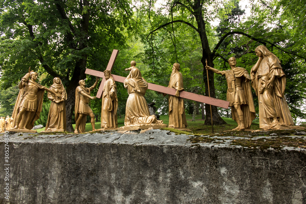 Lourdes, France, June 24 2019 Way of the Cross of Jesus, Station VIII