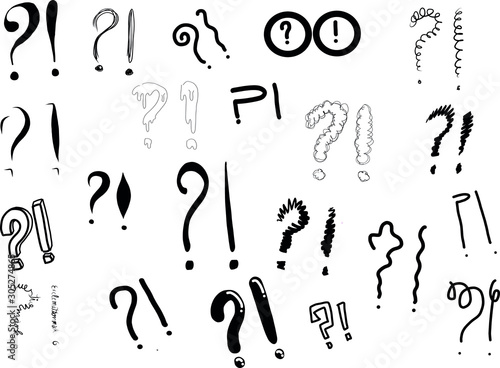 question mark exclamation point hand drawing q and a asking answering sign symbol icon set vector illustration graphic