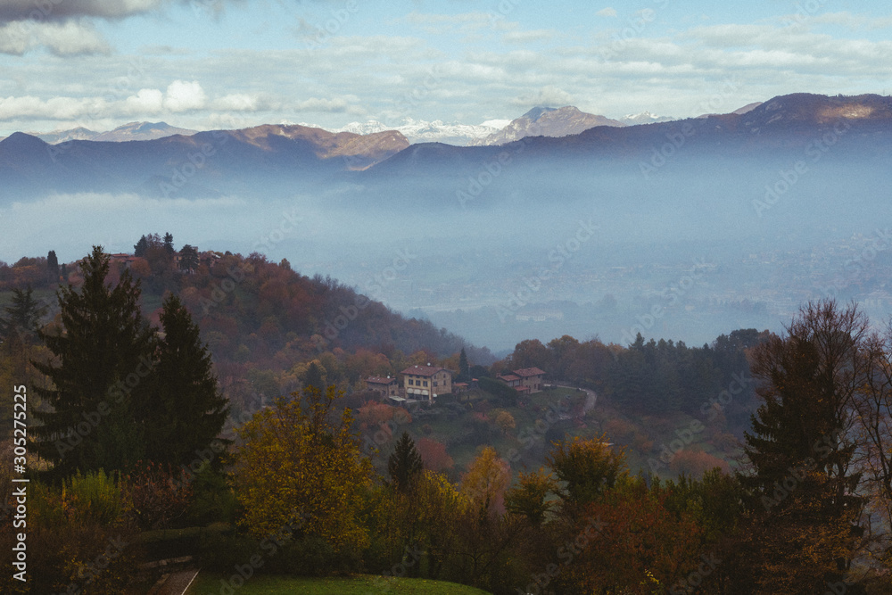 Misty morning in the city of Bergamo.