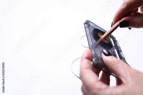 old cassette tape isolated on white background