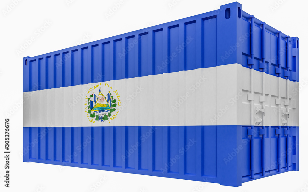 3D Illustration of Cargo Container with El Salvador Flag 3D Illustration of Cargo Container with El Salvador Flag
