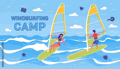 Windsurfing Summer Camp Vector Banner Template