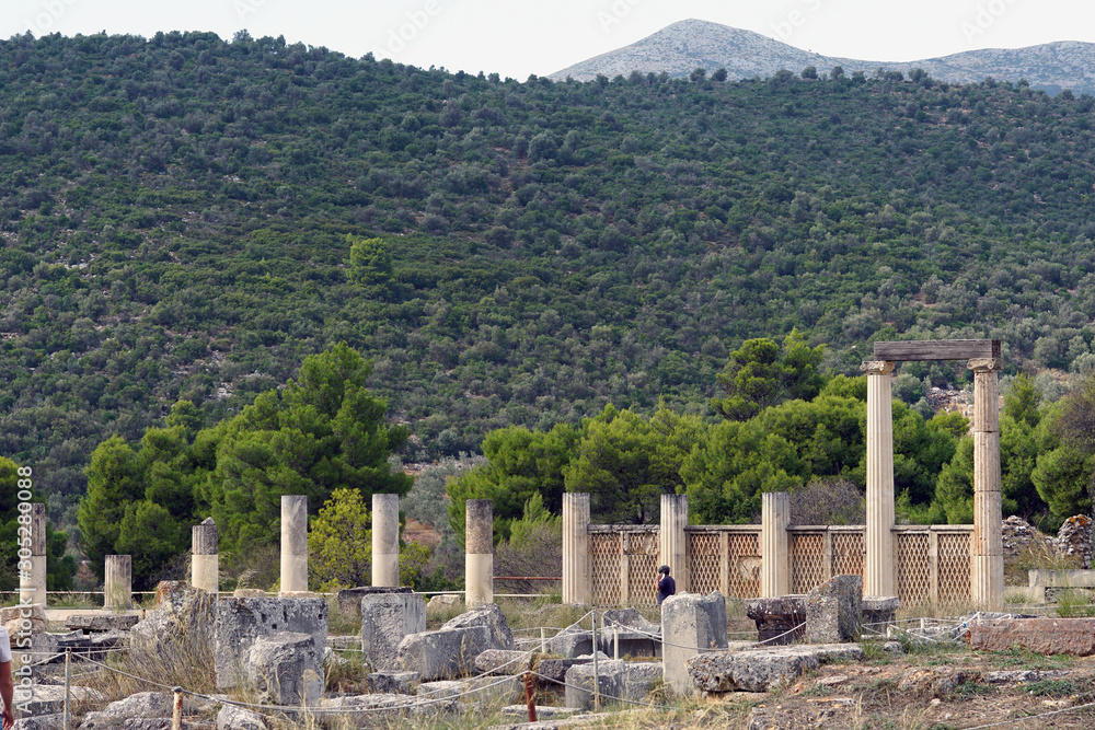 Epidaurus, Greece, October 4th 2019, Tourists visiting the archaeological site