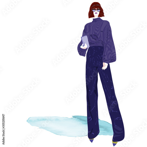 VECTOR FASHION ILLUSTRATION OF STYLISH WOMAN IN TRENDY CLOTHES. photo