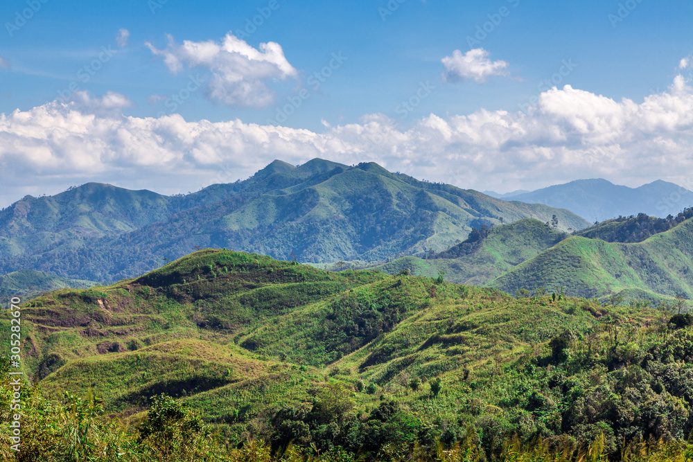 Valley Landscape View of Tropical Mountain at Thong Pha Phum, Thamakham, Kanchanaburi, Thailand