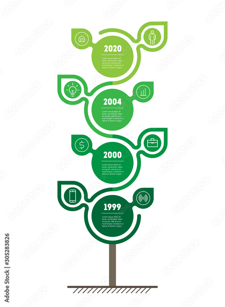 Vertical Timeline infographics. Sustainable development and growth of the eco business. Time line of scientific research with 4 options and 8 icons. Green Business concept with four parts. Vertical Timeline infographics. Sustainable development and growth of the eco business. Time line of scientific research with 4 options and 8 icons. Green Business concept with four parts.