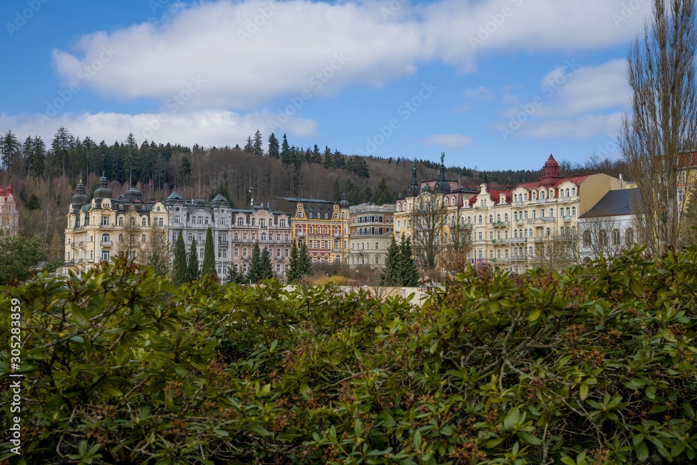 Fototapeta premium Center of the spa town Marianske Lazne (Marienbad) - great famous Bohemian spa town in the west part of the Czech Republic (region Karlovy Vary), Europe