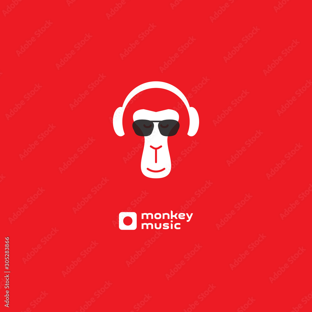 Monkey enjoys the music. Relaxing monkey in headphones and sunglasses