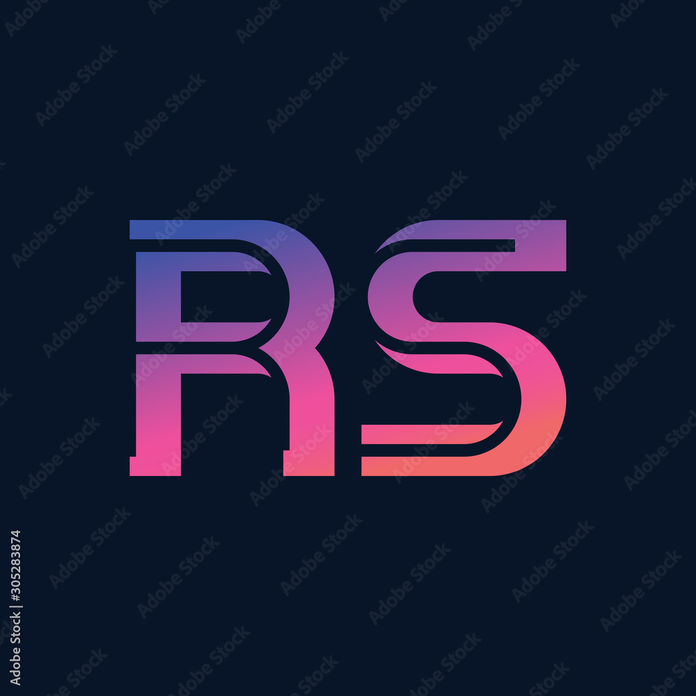 R and S initials or logo. RS - monogram or logotype. Vector design element. Neon gradient. R and S initials or logo. RS - monogram or logotype. Vector design element. Neon gradient.
