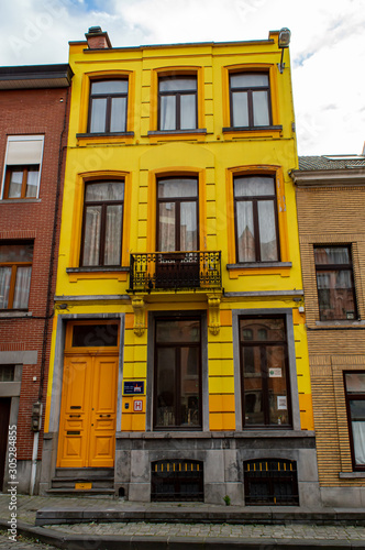 Typical Belgium houses, walking Etterbeek district in Brussels on January 2, 2019.  photo