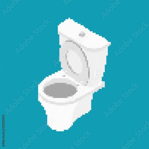 Toilet bowl pixel art. WC 8 bit. Pixelate vector illustration