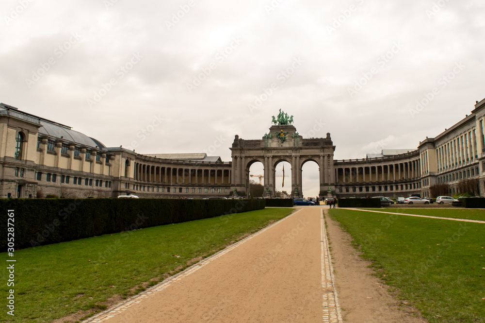 Triumphal arch in Park of the Fiftieth Anniversary in Brussels on January 3, 2019.