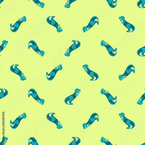 Tyrannosaurus pixel art pattern seamless. Dino 8 bit background. Dinosaur Pixelate ornament. Baby fabric texture vector