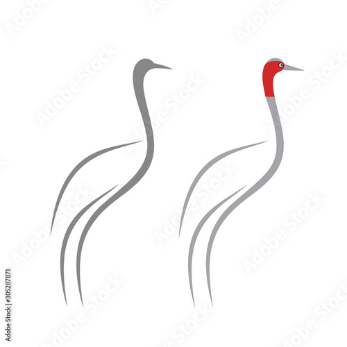 Crane logo. Isolated crane on white background. Bird