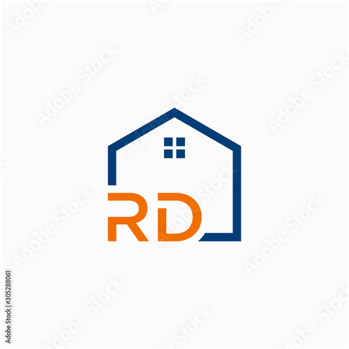 letter RD with Line House Real Estate Logo. home initial R D concept. Construction logo template, Home and Real Estate icon. Housing Complex Simple Vector Logo Template. - vector