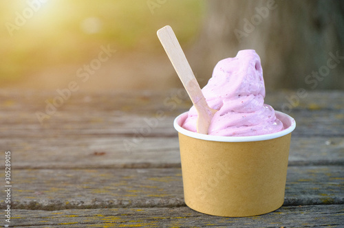 ice cream on wood background 