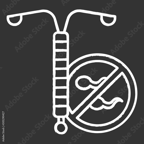 Intrauterine device chalk icon. Vaginal coil for woman. Preservative, female contraceptive. Unwanted pregnancy prevention. Birth control method. Safe sex. Isolated vector chalkboard illustration