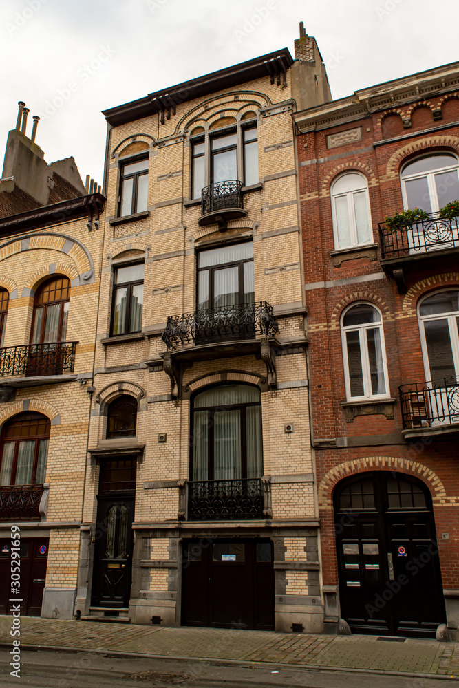 Typical Belgium houses, walking Etterbeek district in Brussels on January 3, 2019. 