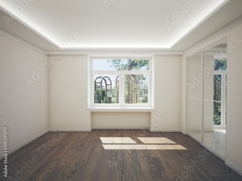 Empty cozy room overlooking the garden