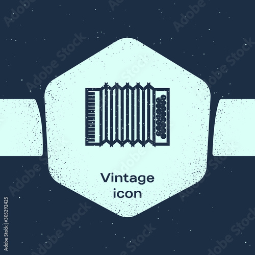 Grunge line Musical instrument accordion icon isolated on blue background. Classical bayan, harmonic. Monochrome vintage drawing. Vector Illustration