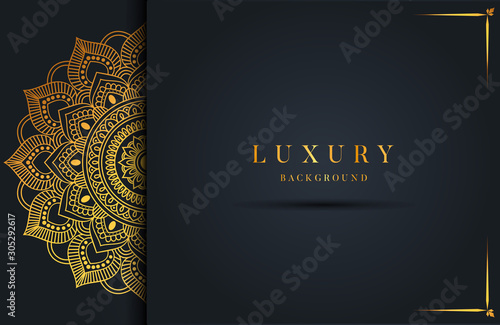 Luxury background with gold islamic arabesque ornament on dark surface