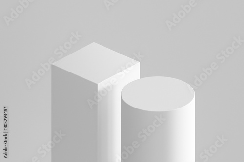 Modern minimal cylinder and cube product stand on white background. 3d graphics