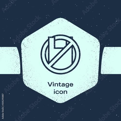 Grunge line Say no to plastic bags poster icon isolated on blue background. Disposable cellophane and polythene package prohibition sign. Monochrome vintage drawing. Vector Illustration