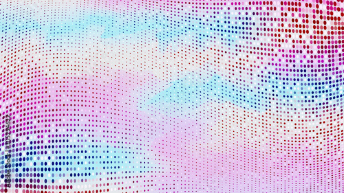 Abstract holographic pink. blue and yellow wavy glittering dotted horizontal background. Pop art retro shiny texture for wallpaper, banner or presentation design