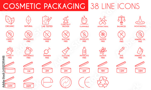 Cosmetic Packaging Line Icon Set