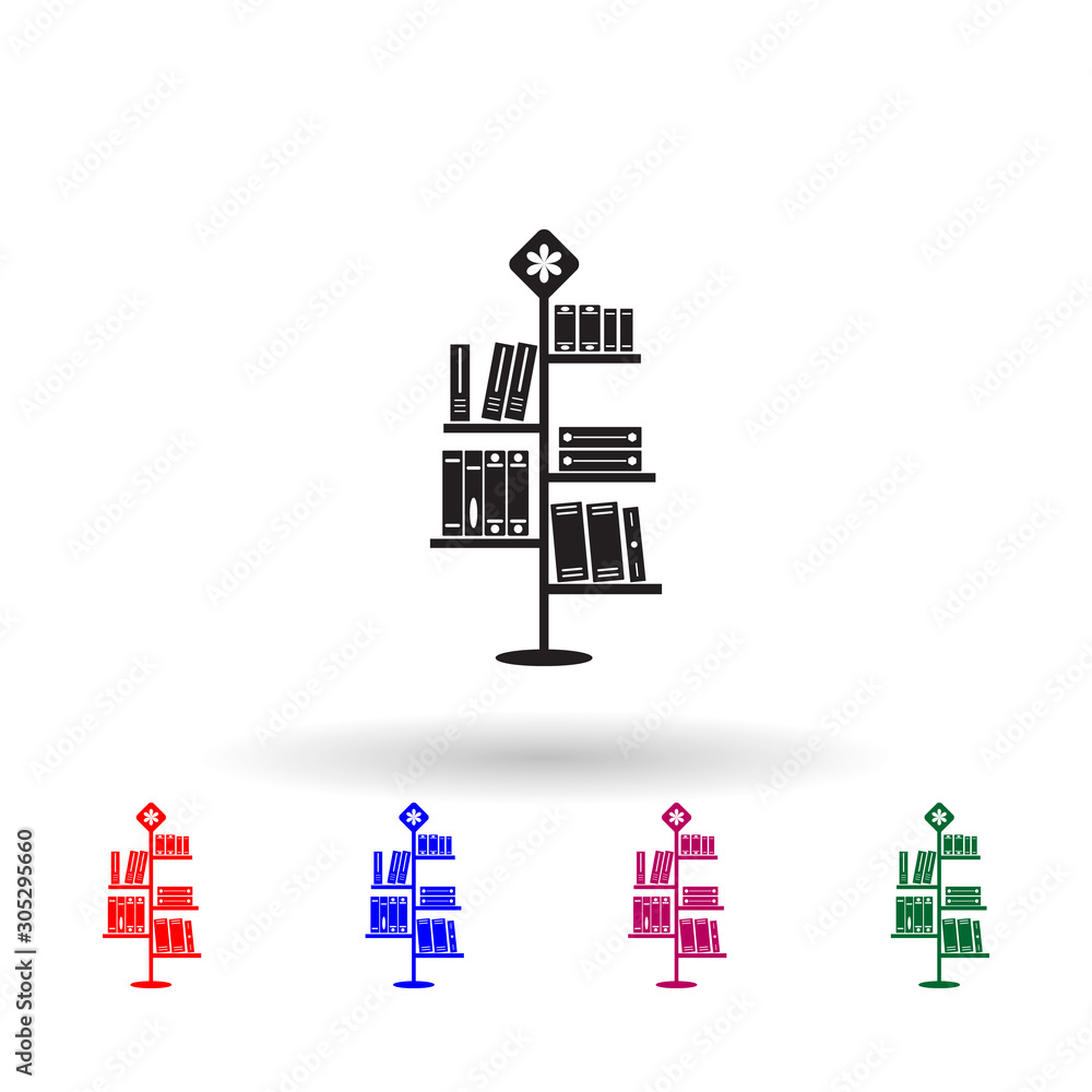 Fototapeta premium Bookshelf multi color icon. Simple glyph, flat vector of library icons for ui and ux, website or mobile application