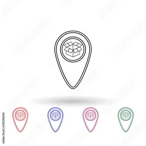 Open packing box on pin multi color icon. Simple thin line, outline vector of logistic icons for ui and ux, website or mobile application