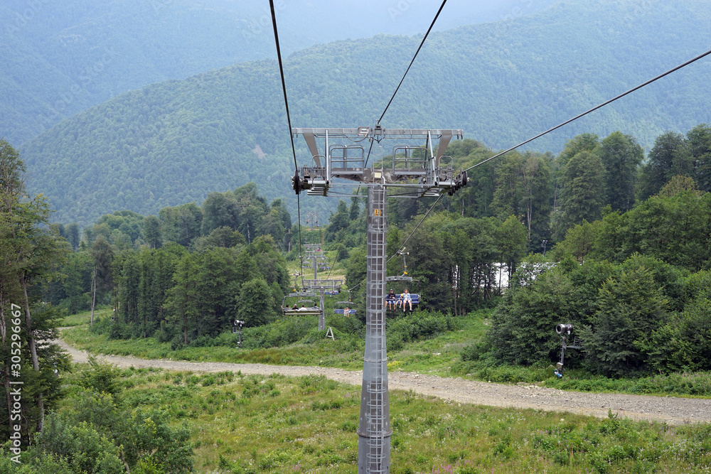 cable car, mountains, recreation, view, forest,