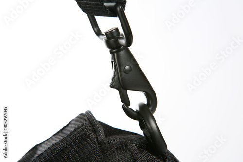 Black metal snap hooks for bag. photo