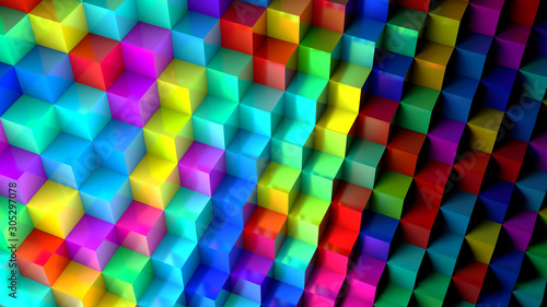Perspective Plastic Colorful Cubes Background - 3D Illustration