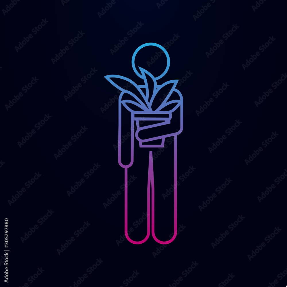 Man with flower pot nolan icon. Simple thin line, outline vector of male bag and luggage icons for ui and ux, website or mobile application Man with flower pot nolan icon. Simple thin line, outline vector of male bag and luggage icons for ui and ux, website or mobile application