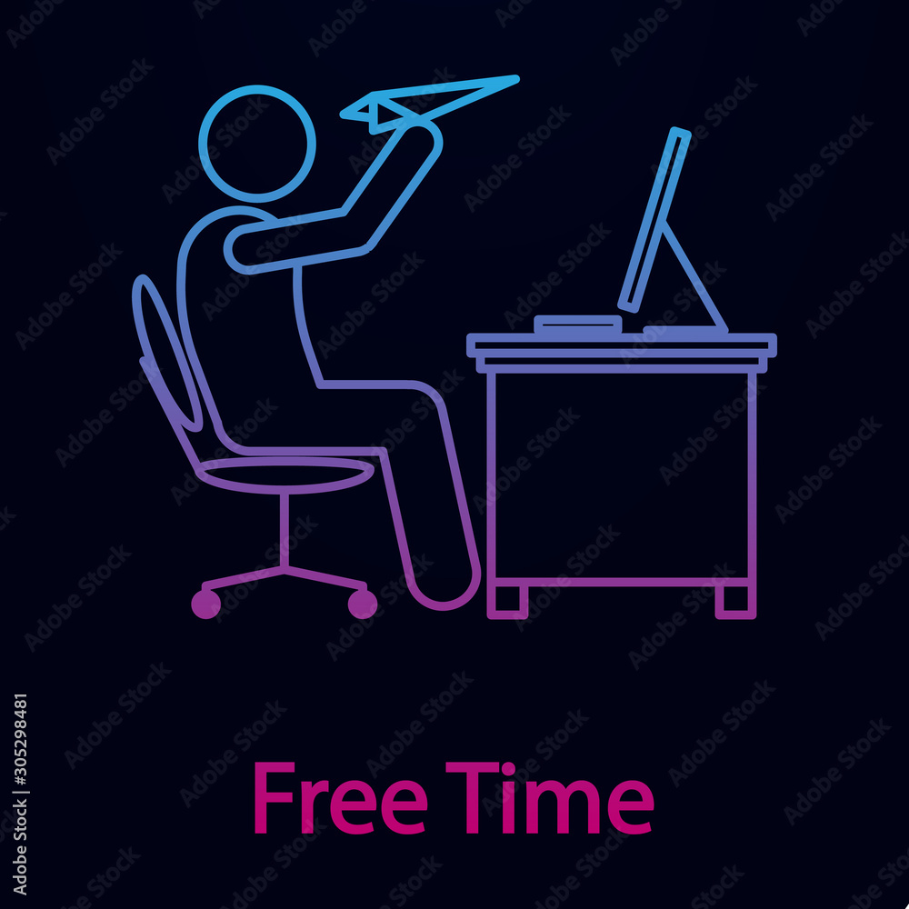 Worker in free time nolan icon. Simple thin line, outline vector of man in the office in fron of computer icons for ui and ux, website or mobile application Worker in free time nolan icon. Simple thin line, outline vector of man in the office in fron of computer icons for ui and ux, website or mobile application