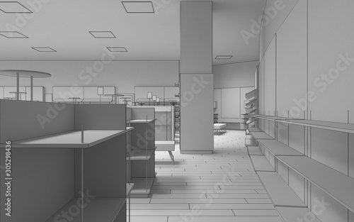 shopping mall  interior visualization  3D illustration