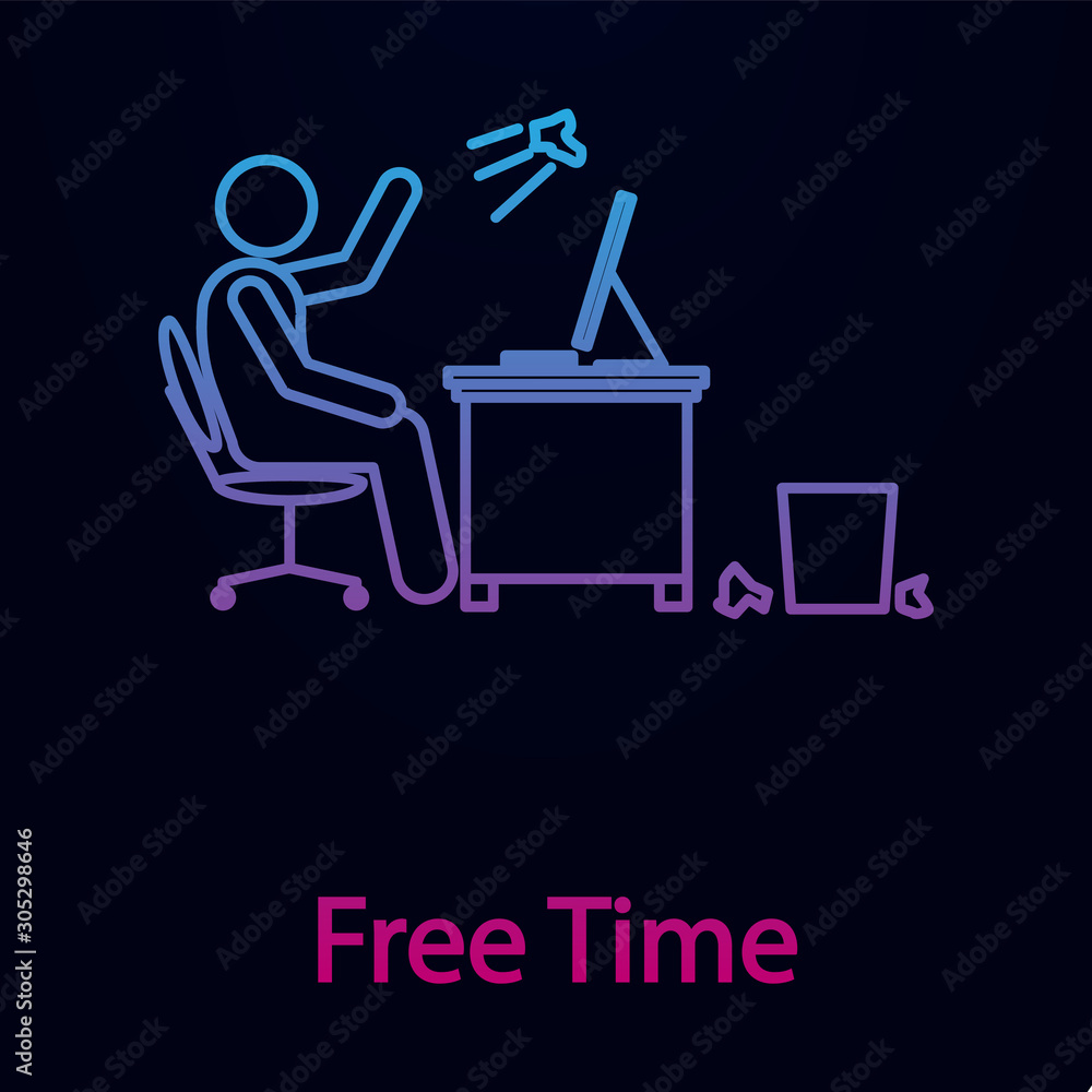 Worker in free time nolan icon. Simple thin line, outline vector of man in the office in fron of computer icons for ui and ux, website or mobile application Worker in free time nolan icon. Simple thin line, outline vector of man in the office in fron of computer icons for ui and ux, website or mobile application