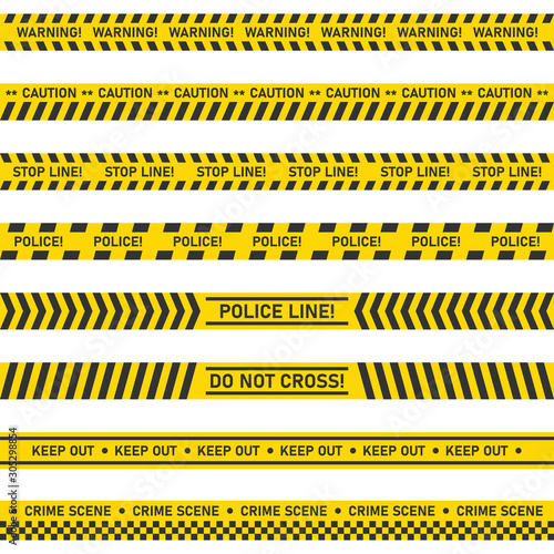 Big set of danger caution seamless tapes on white background. Vector illustration. © StarGraphic