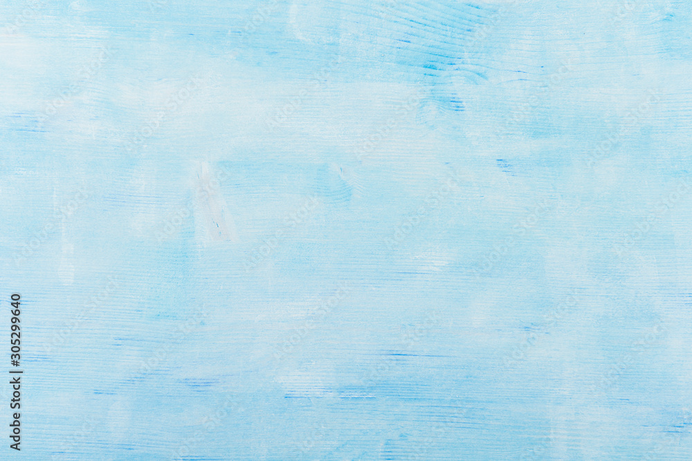 Texture of light blue wooden surface. Close up, top view, horizontal stripes.