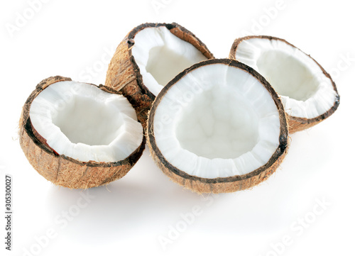 halves of coconut isolated on white background