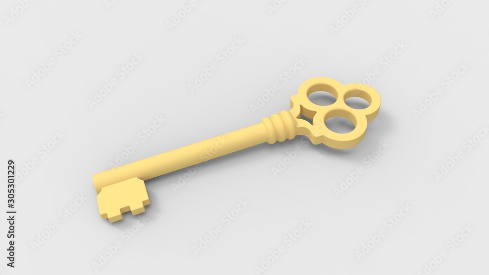 3d rendering of a key isolated in colored studio background 3d rendering of a key isolated in colored studio background