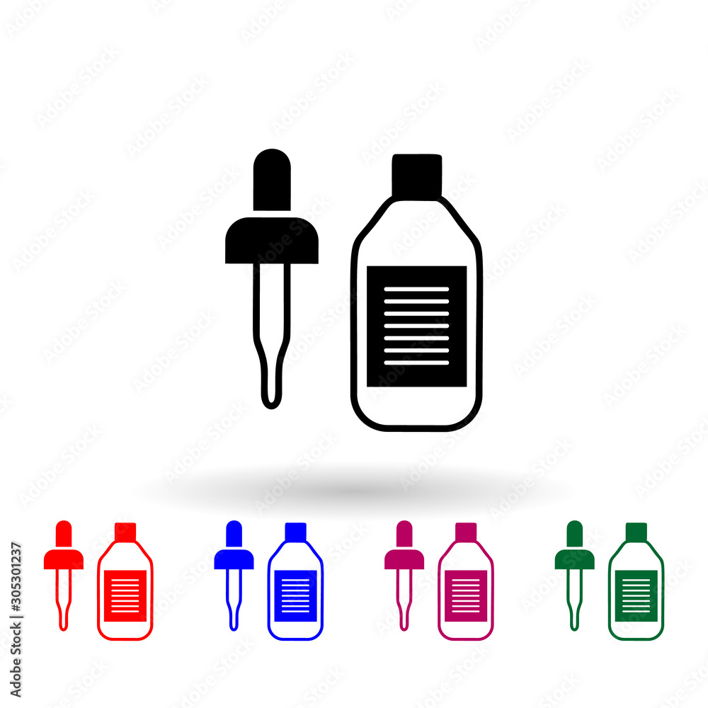 Pipette and bottle multi color icon. Simple glyph, flat vector of medecine icons for ui and ux, website or mobile application Pipette and bottle multi color icon. Simple glyph, flat vector of medecine icons for ui and ux, website or mobile application