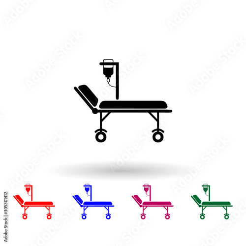Hospital bed and cross with medicine dropper multi color icon. Simple glyph, flat vector of medecine icons for ui and ux, website or mobile application