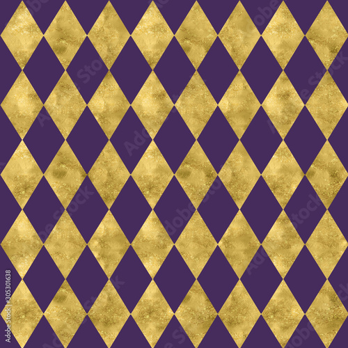 Bild auf Leinwand Deep purple and gold foil diamond pattern