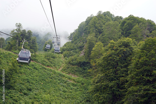 cable car, mountains, recreation, view, forest,