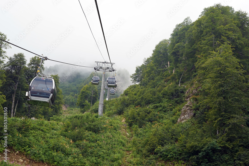 cable car, mountains, recreation, view, forest,