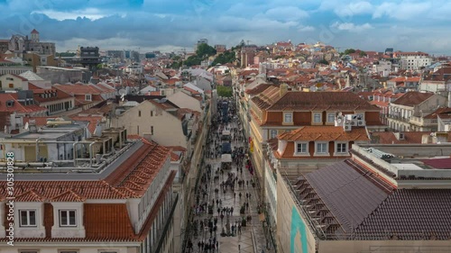 Aerial view over Commerce Square in Lisbon called Praca do Comercio - the central market square - Time Lapse