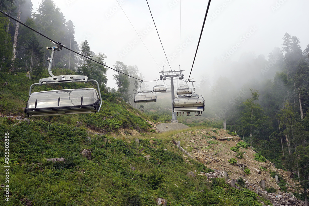 cable car, mountains, recreation, view, forest,