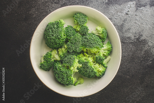 broccoli green cabbage (tasty fresh vegetables, vitamins) menu concept. food background. top view. copy space